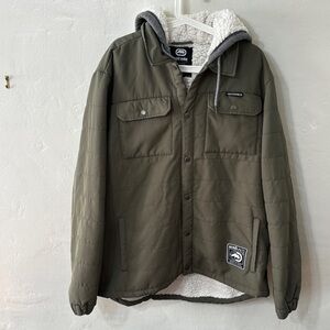 Ecko Unltd Sherpa Quilted Hooded Jacket Olive Green XL Streetwear Utility Coat